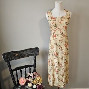 April Cornell Column Midi Dress Floral Pattern Cotton Yellow Orange Size S
